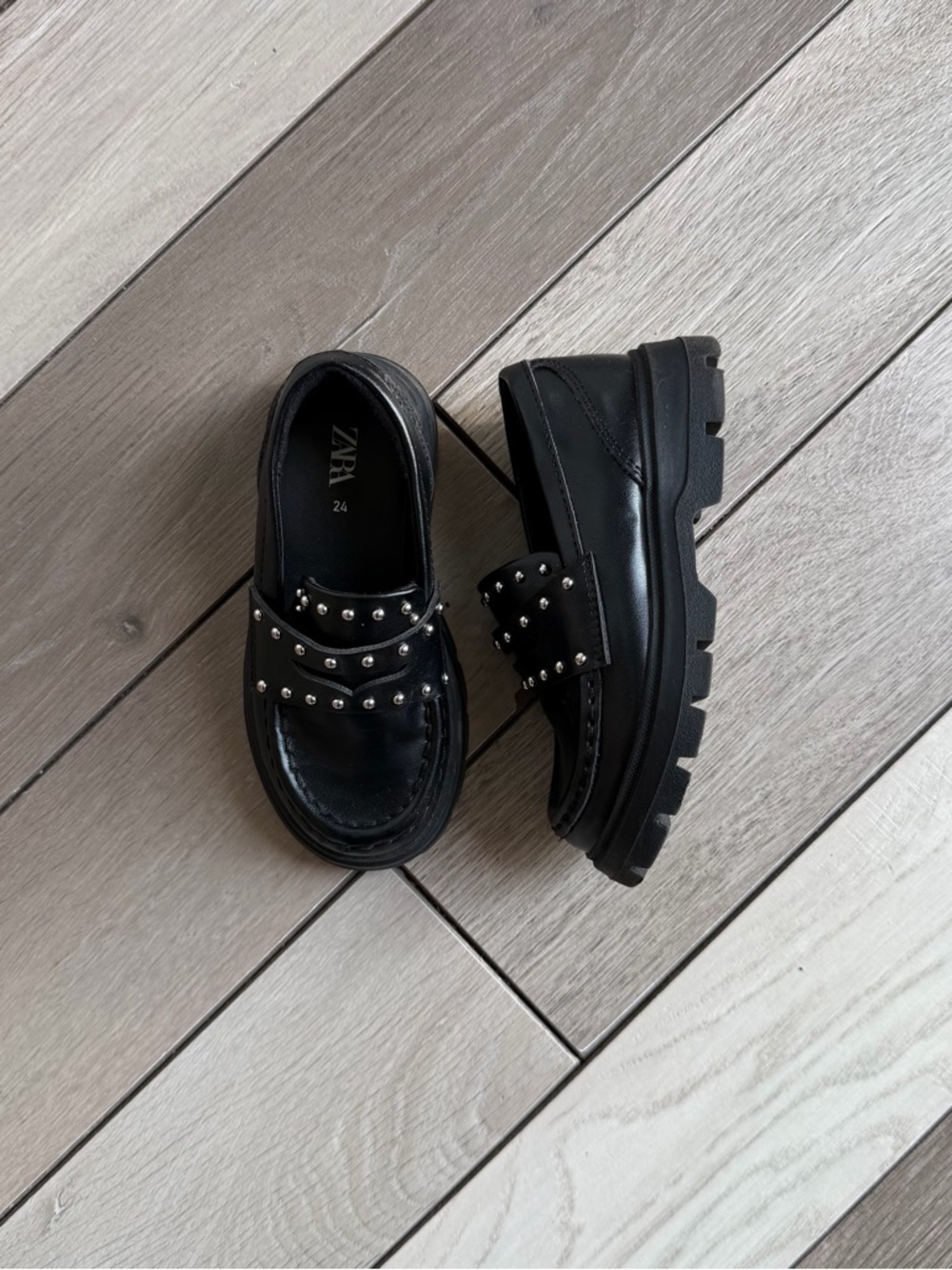 Zara Black Studded Lug Sole Loafers